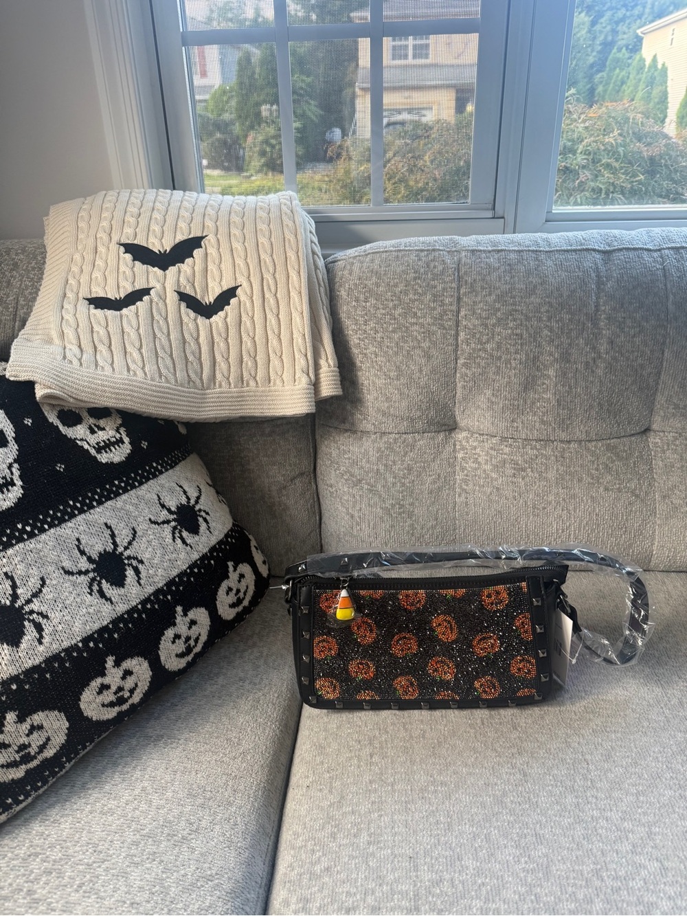 Betsey Johnson Halloween Rhinestone Pumpkin Black Shoulder Bag NWT